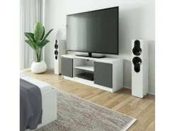 Móvel De Tv*Akord Móvel TV K140 Moderno Branco/Cinza com 2 Portas Balcão Cinza antracite / Branco