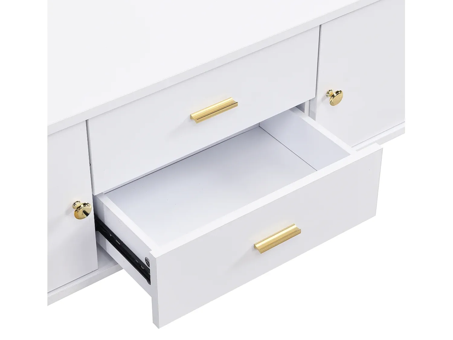 Hot ModernLuxe Móvel TV L 170cm - 2 gavetas e 2 portas - puxadores e pés dourados - Branco
