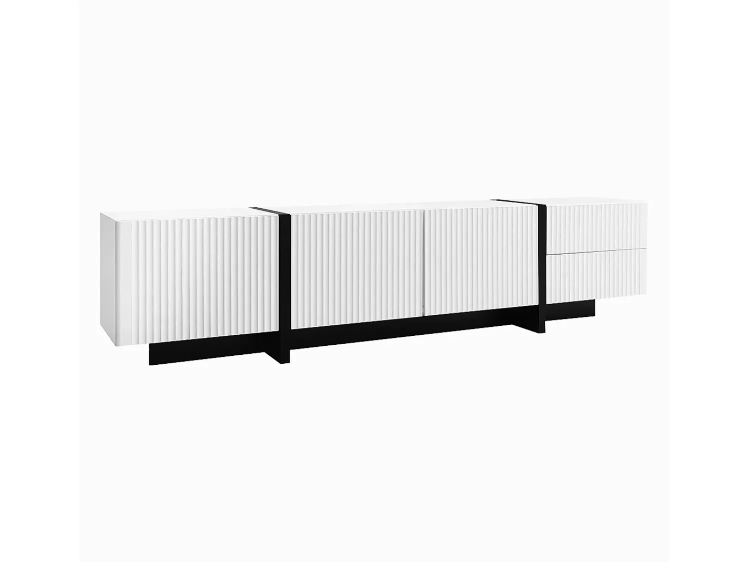 ModernLuxe Móvel TV L 190cm - 3 portas 2 gavetas 5 compartimentos - Branco e Preto^ Móvel De Tv