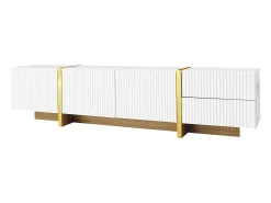 ModernLuxe Móvel TV L 190cm - 3 portas 2 gavetas 5 compartimentos - Branco & Dourado^ Móvel De Tv