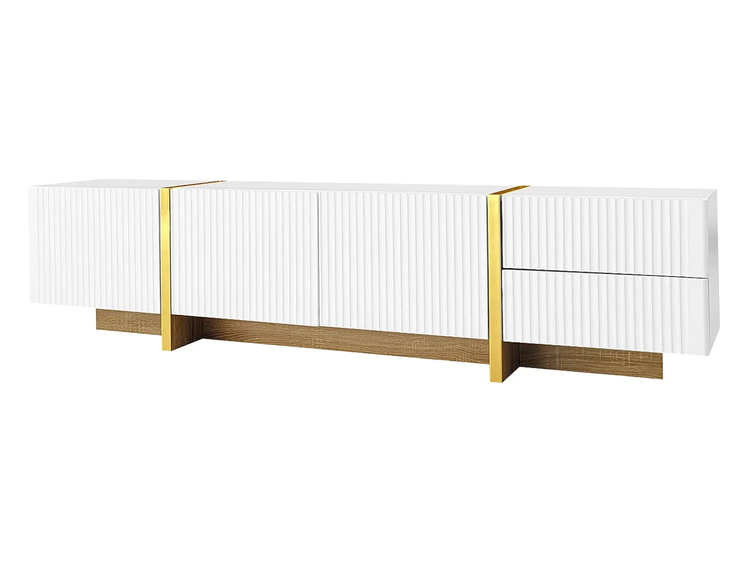 ModernLuxe Móvel TV L 190cm - 3 portas 2 gavetas 5 compartimentos - Branco & Dourado^ Móvel De Tv