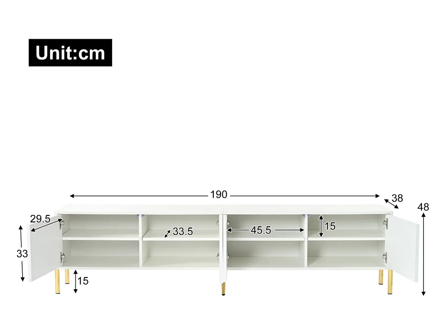 New ModernLuxe Móvel TV L 190cm - 4 portas e 8 prateleiras - estilo moderno - Branco