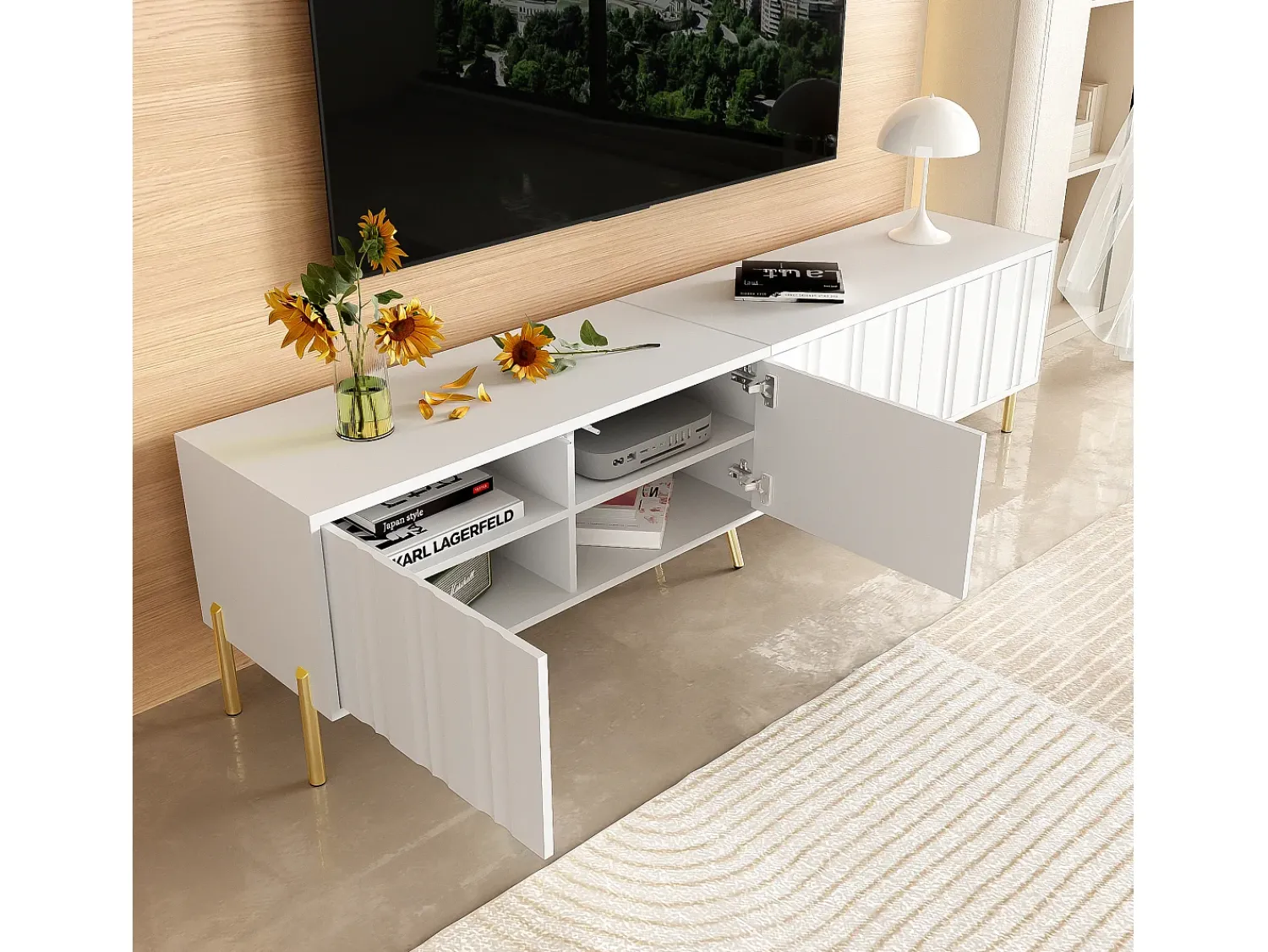 New ModernLuxe Móvel TV L 190cm - 4 portas e 8 prateleiras - estilo moderno - Branco