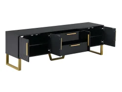 ModernLuxe Móvel TV L 170cm - aspecto brilhante - 4 portas texturadas gravadas com puxadores dourados -^ Móvel De Tv