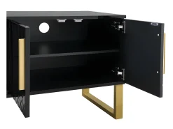 ModernLuxe Móvel TV L 170cm - aspecto brilhante - 4 portas texturadas gravadas com puxadores dourados -^ Móvel De Tv
