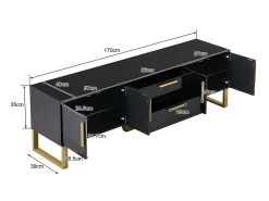 ModernLuxe Móvel TV L 170cm - aspecto brilhante - 4 portas texturadas gravadas com puxadores dourados -^ Móvel De Tv