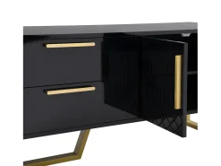 ModernLuxe Móvel TV L 170cm - aspecto brilhante - 4 portas texturadas gravadas com puxadores dourados -^ Móvel De Tv