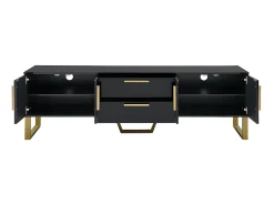 ModernLuxe Móvel TV L 170cm - aspecto brilhante - 4 portas texturadas gravadas com puxadores dourados -^ Móvel De Tv