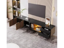 Móvel De Tv|ModernLuxe Móvel TV L 200cm com LED - 2 portas e 2 gavetas - Castanho