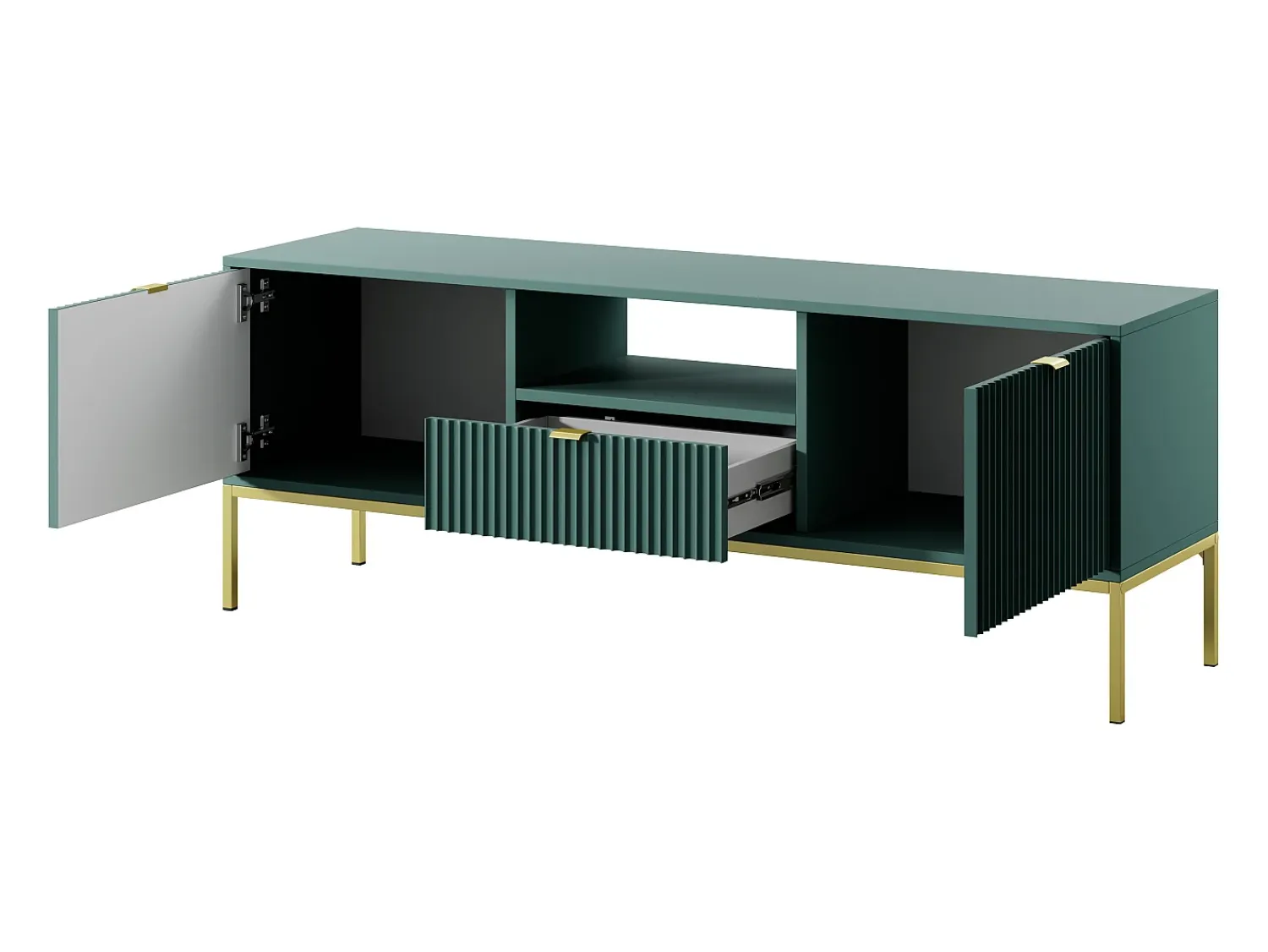 Móvel TV: labrador, dourado, 154 x 56 x 39 cm, puxadores dourados Verde