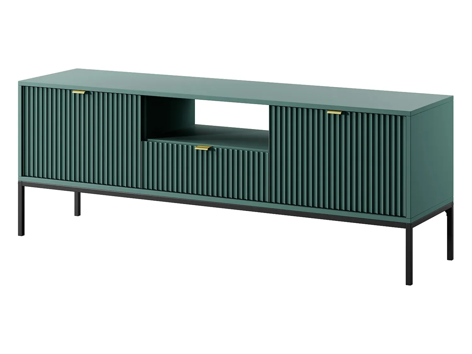 Móvel De Tv| Móvel TV: labrador, Preto, 154 x 56 x 39 cm, puxadores dourados Verde