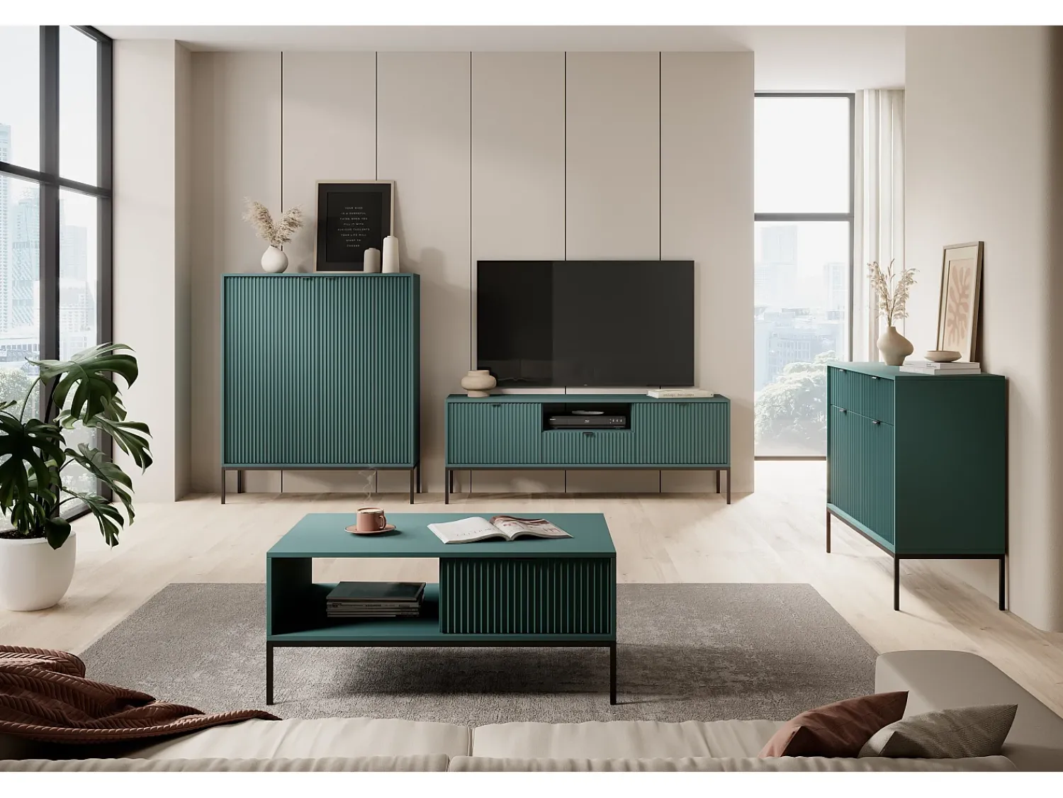 Discount Móvel TV: labrador, Preto, 154 x 56 x 39 cm, puxadores Pretos Verde