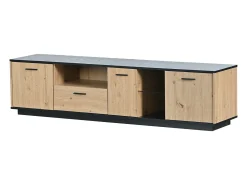 Sale Móvel TV LED 15 lâmpadas - TV-Board com 1 gaveta + 3 portas + 2 compartimentos placa de tecto preta - natural 180x40x45cm Natural claro