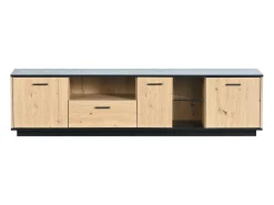 Sale Móvel TV LED 15 lâmpadas - TV-Board com 1 gaveta + 3 portas + 2 compartimentos placa de tecto preta - natural 180x40x45cm Natural claro