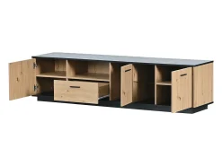 Sale Móvel TV LED 15 lâmpadas - TV-Board com 1 gaveta + 3 portas + 2 compartimentos placa de tecto preta - natural 180x40x45cm Natural claro