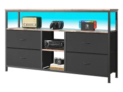 Móvel De Tv| Móvel TV LED 137x30x78cm - 4 gavetas, 2 compartimentos e prateleira - tecido pele e metal - Preto