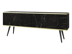 Móvel De Tv| Móvel TV, marmol Negro Mate/Negro real, Patas negras, 135 x 30 x 52 cm, Push to Open Preto