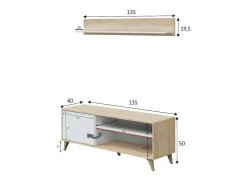 Dmora Móvel TV Mesa, Aparador para televisão da sala com 1 porta, Móvel TV sala, Aparador design, 135x40h50 cm, Carvalho^ Móvel De Tv