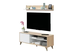 Dmora Móvel TV Mesa, Aparador para televisão da sala com 1 porta, Móvel TV sala, Aparador design, 135x40h50 cm, Carvalho^ Móvel De Tv