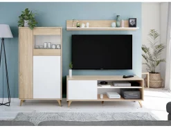 Dmora Móvel TV Mesa, Aparador para televisão da sala com 1 porta, Móvel TV sala, Aparador design, 135x40h50 cm, Carvalho^ Móvel De Tv
