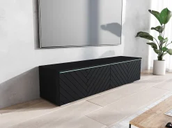 Móvel De Tv* Móvel TV moderno 140 cm para sala com LED 2 portas sem puxadores mate de chão ou suspenso frentes MDF em espinha Preto