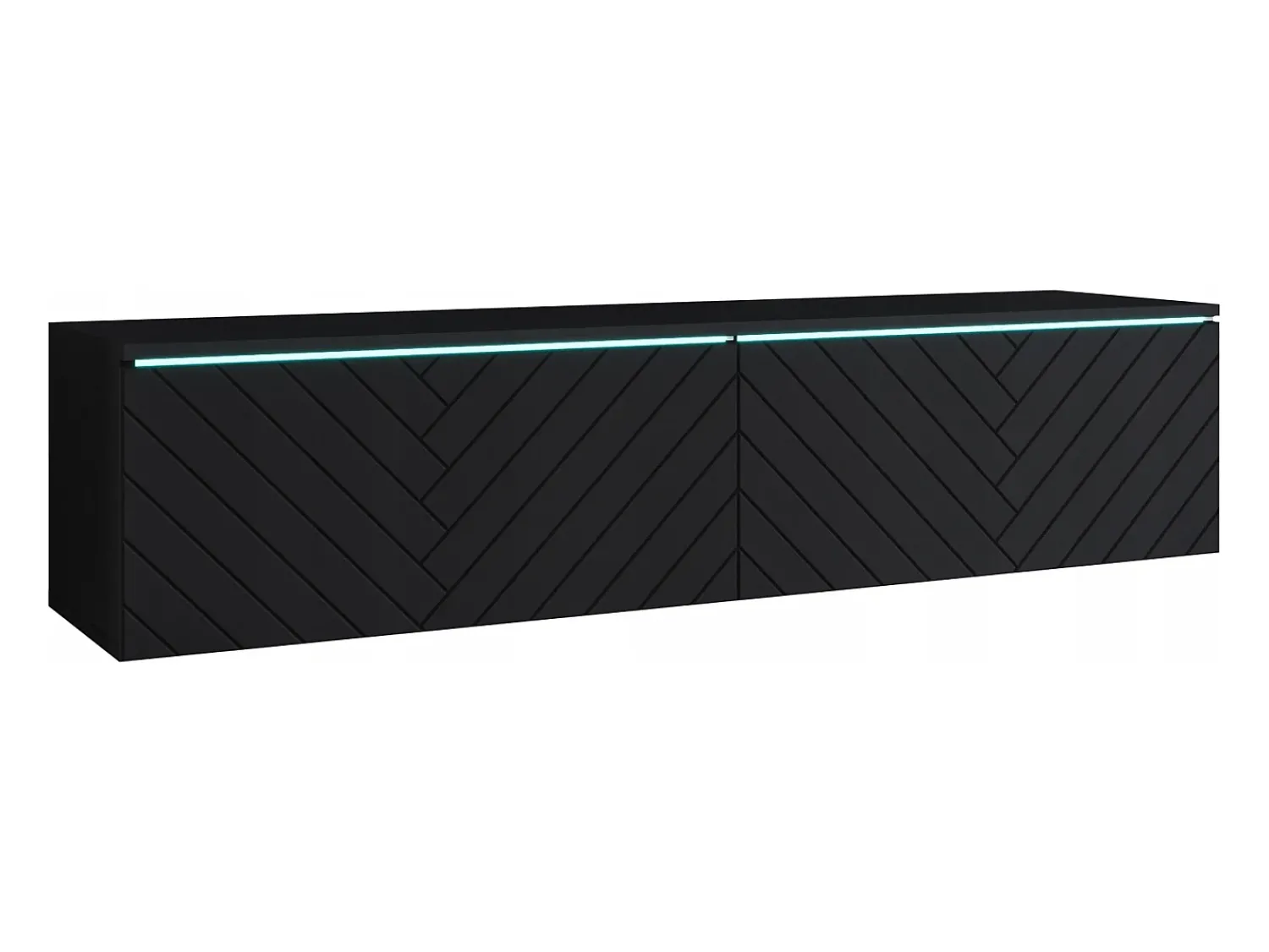 Móvel De Tv* Móvel TV moderno 140 cm para sala com LED 2 portas sem puxadores mate de chão ou suspenso frentes MDF em espinha Preto