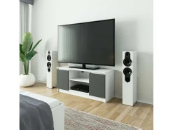 Móvel De Tv|Akord Móvel TV Moderno Branco-Cinza 120cm com Porta e Prateleiras Cinzento