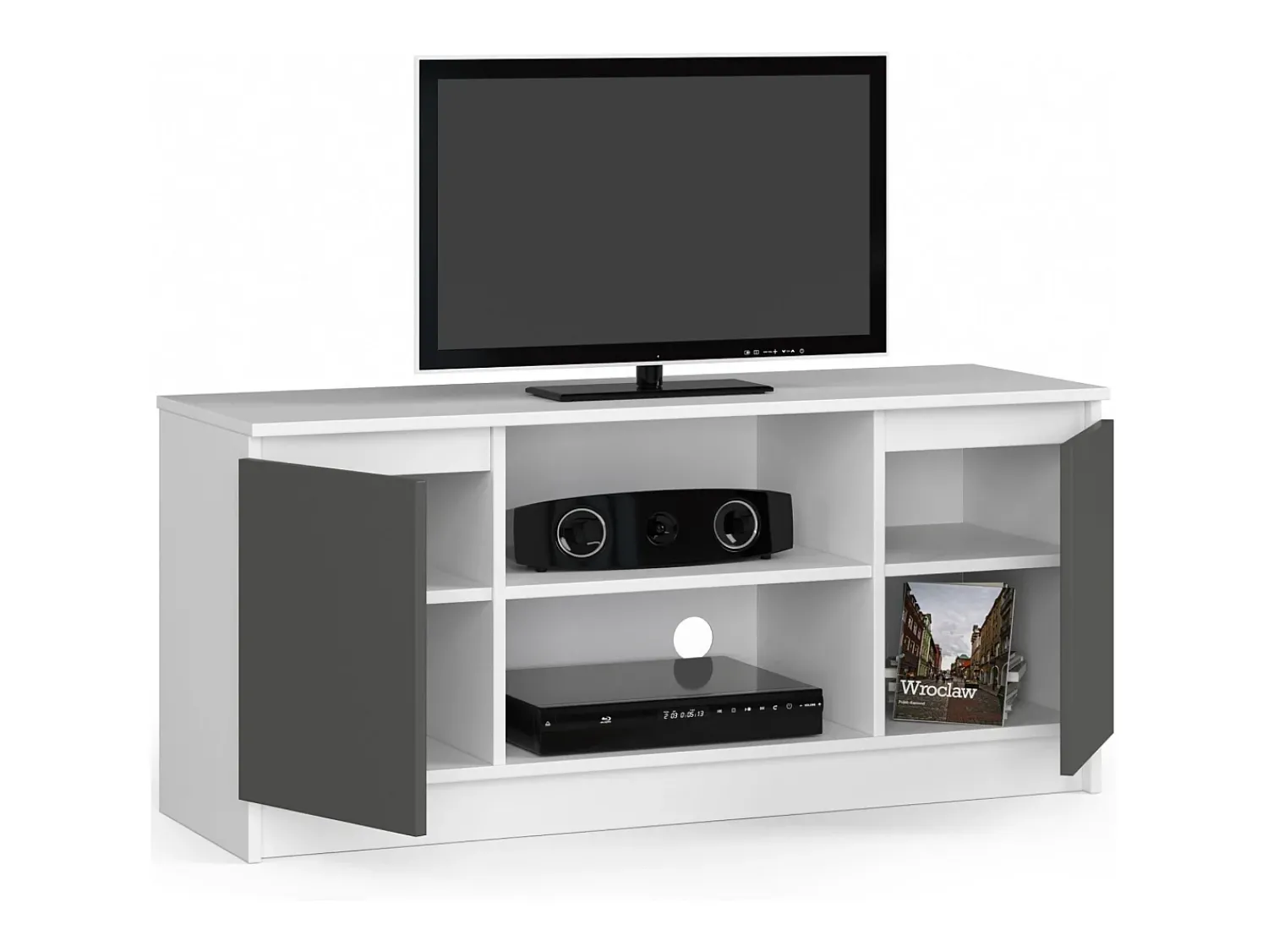 Móvel De Tv|Akord Móvel TV Moderno Branco-Cinza 120cm com Porta e Prateleiras Cinzento