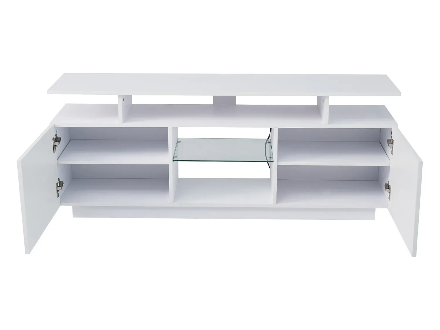 Móvel De Tv*ModernLuxe Móvel TV moderno 140cm com LED para TV de 60" - 2 portas e 2 compartimentos de vidro - Branco