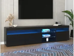 Discount ModernLuxe Móvel TV moderno 180cm com LED - 3 portas e 5 compartimentos abertos - Preto