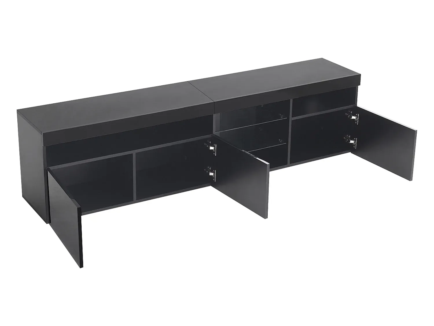 Discount ModernLuxe Móvel TV moderno 180cm com LED - 3 portas e 5 compartimentos abertos - Preto