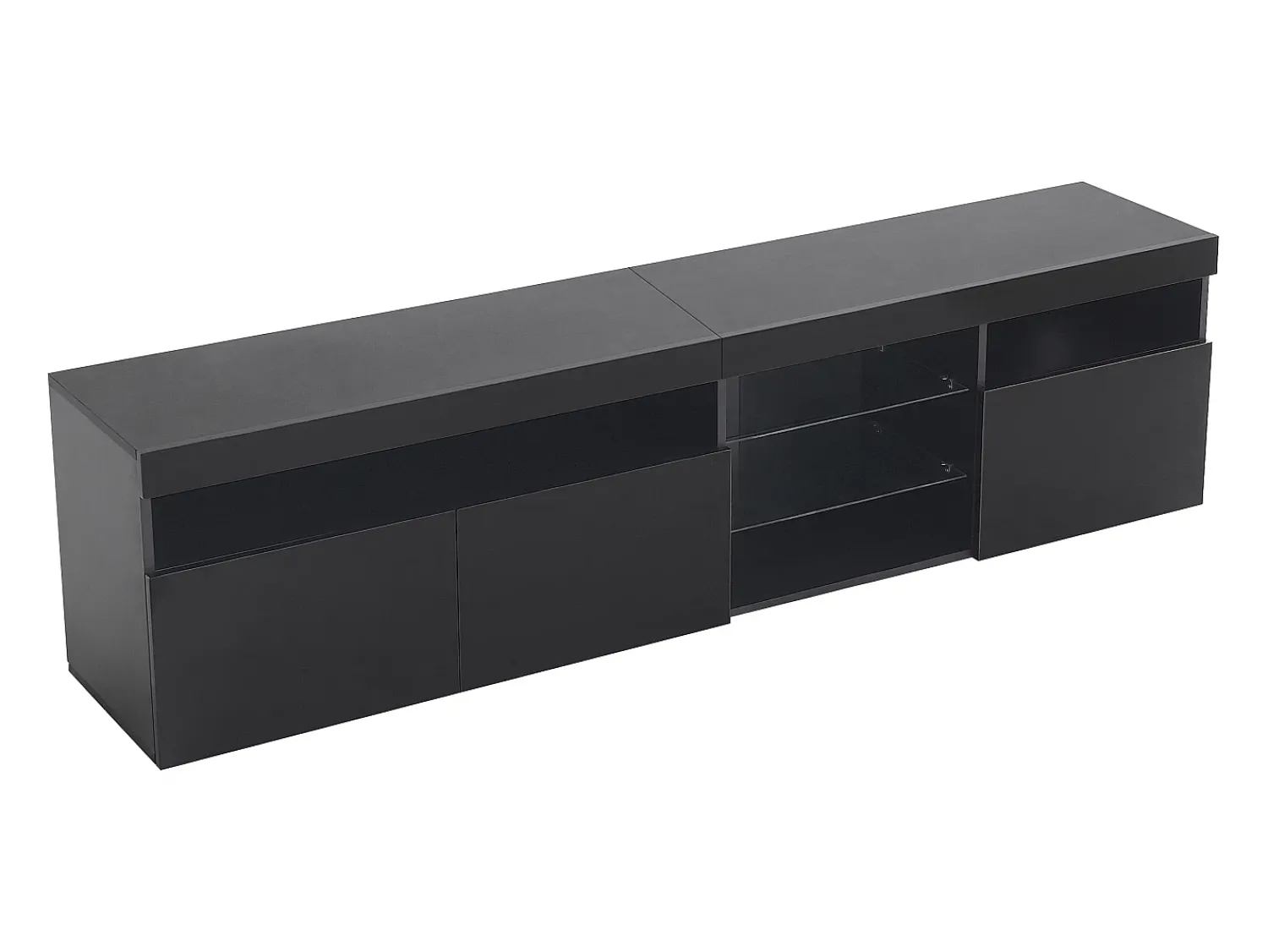 Discount ModernLuxe Móvel TV moderno 180cm com LED - 3 portas e 5 compartimentos abertos - Preto