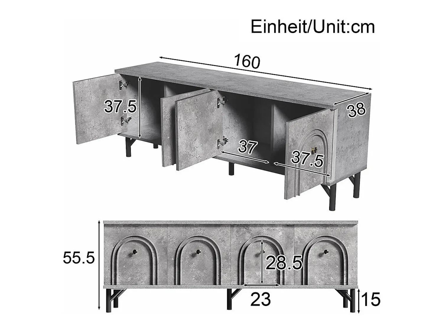KOMHTOM Móvel TV moderno de 4 portas - , 160 cm - Design elegante, dobradiças de fecho suave^ Móvel De Tv