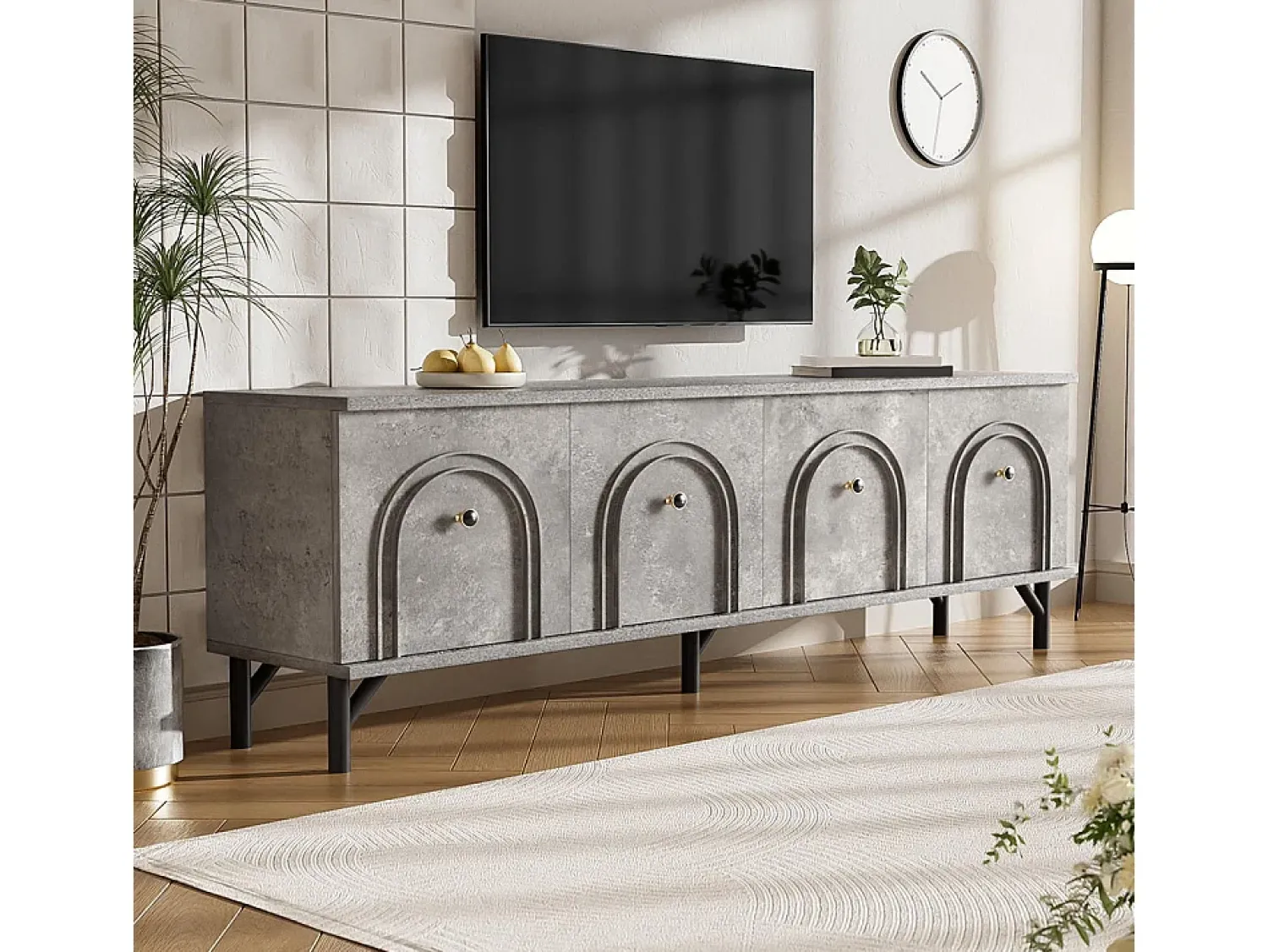 KOMHTOM Móvel TV moderno de 4 portas - , 160 cm - Design elegante, dobradiças de fecho suave^ Móvel De Tv