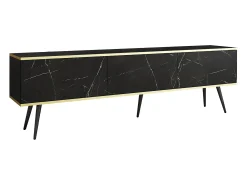 Móvel De Tv| Móvel TV, Negro, Patas negras, 175 x 30 x 52 cm, Push to Open Preto