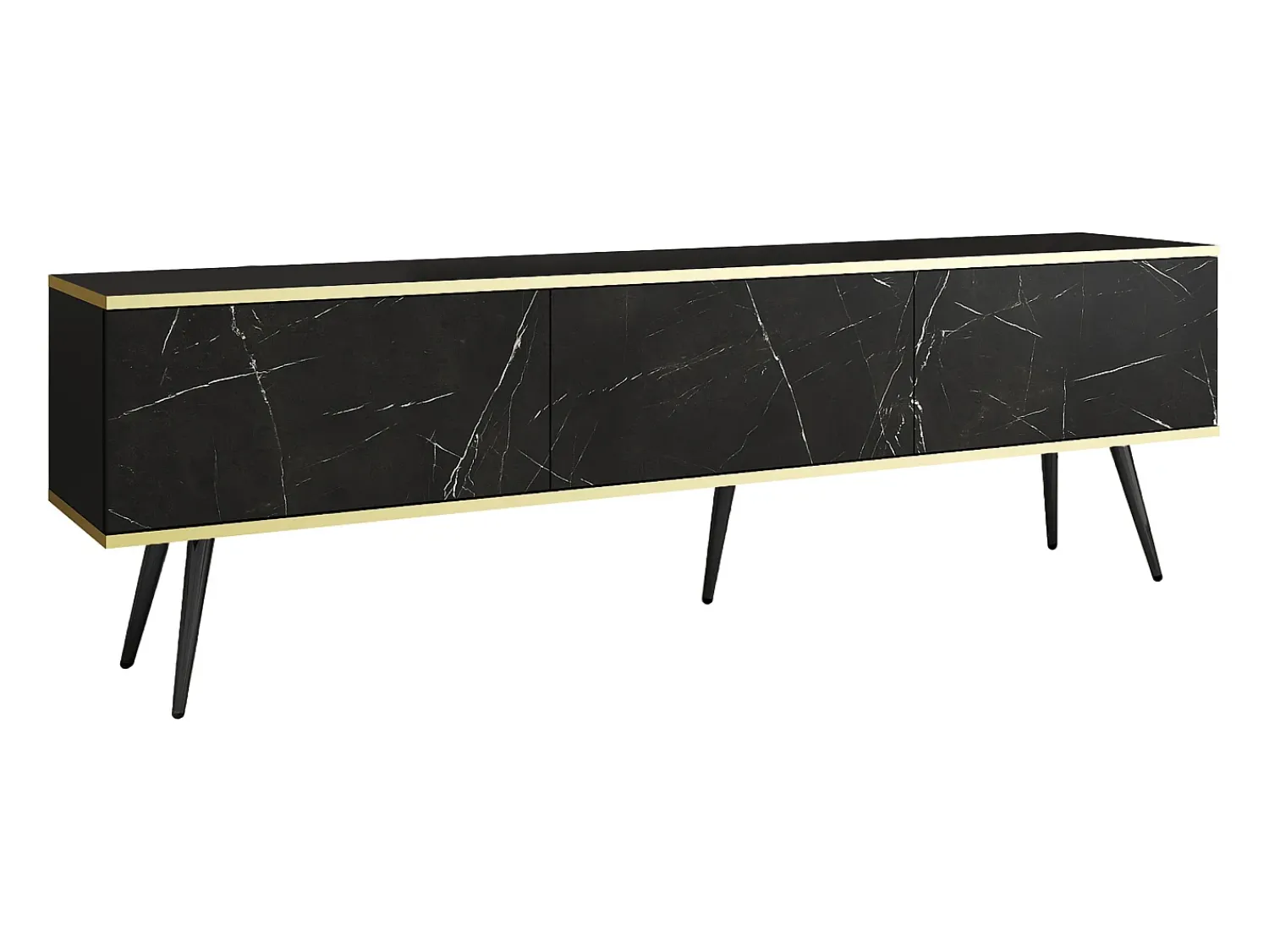 Móvel De Tv| Móvel TV, Negro, Patas negras, 175 x 30 x 52 cm, Push to Open Preto