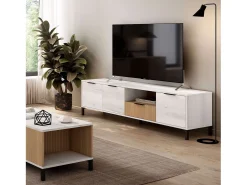 Móvel TV Nordic Tokyo Albo Carvalho Listrado 3 Portas 2 Gavetas 178 cm^ Móvel De Tv