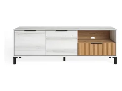 Móvel De Tv| Móvel TV Nordic Tokyo Albo/Carvalho Listrado 2 Portas 1 Gaveta 136 cm Branco