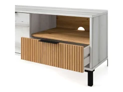 Móvel De Tv| Móvel TV Nordic Tokyo Albo/Carvalho Listrado 2 Portas 1 Gaveta 136 cm Branco