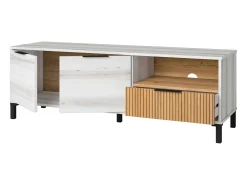 Móvel De Tv| Móvel TV Nordic Tokyo Albo/Carvalho Listrado 2 Portas 1 Gaveta 136 cm Branco
