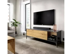 Móvel De Tv|Dmora Móvel TV Olimpo, Aparador baixo da sala, Aparador da sala para televisão, 132x39h44 cm, Carvalho Nodi e Antracite Castanho