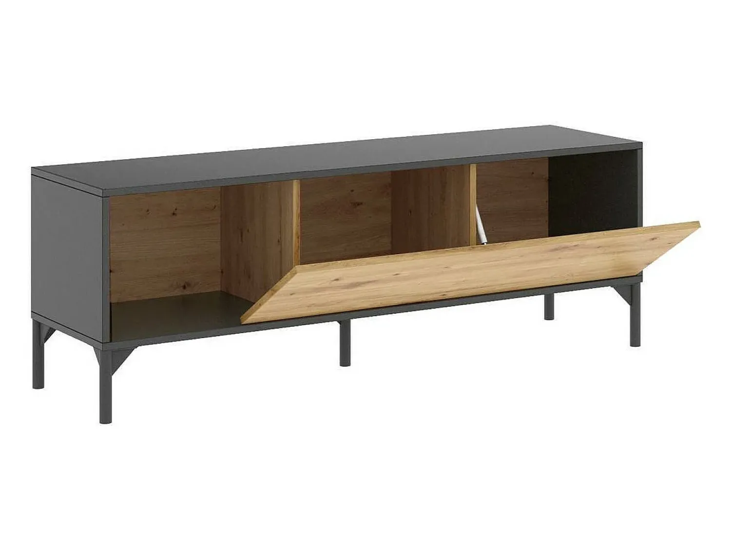 Móvel De Tv|Dmora Móvel TV Olimpo, Aparador baixo da sala, Aparador da sala para televisão, 132x39h44 cm, Carvalho Nodi e Antracite Castanho