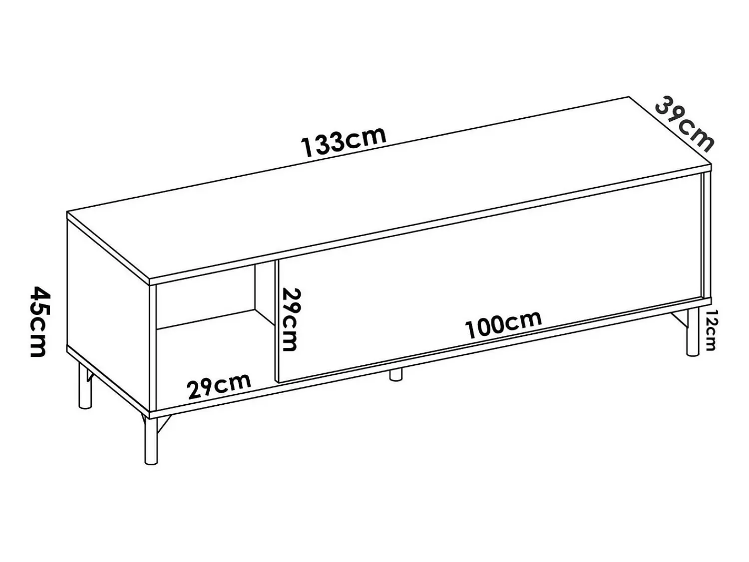 Móvel De Tv|Dmora Móvel TV Olimpo, Aparador baixo da sala, Aparador da sala para televisão, 132x39h44 cm, Carvalho Nodi e Antracite Castanho