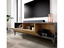 Móvel De Tv|Dmora Móvel TV Olimpo, Aparador baixo da sala, Aparador da sala para televisão, 132x39h44 cm, Carvalho Nodi e Antracite Castanho