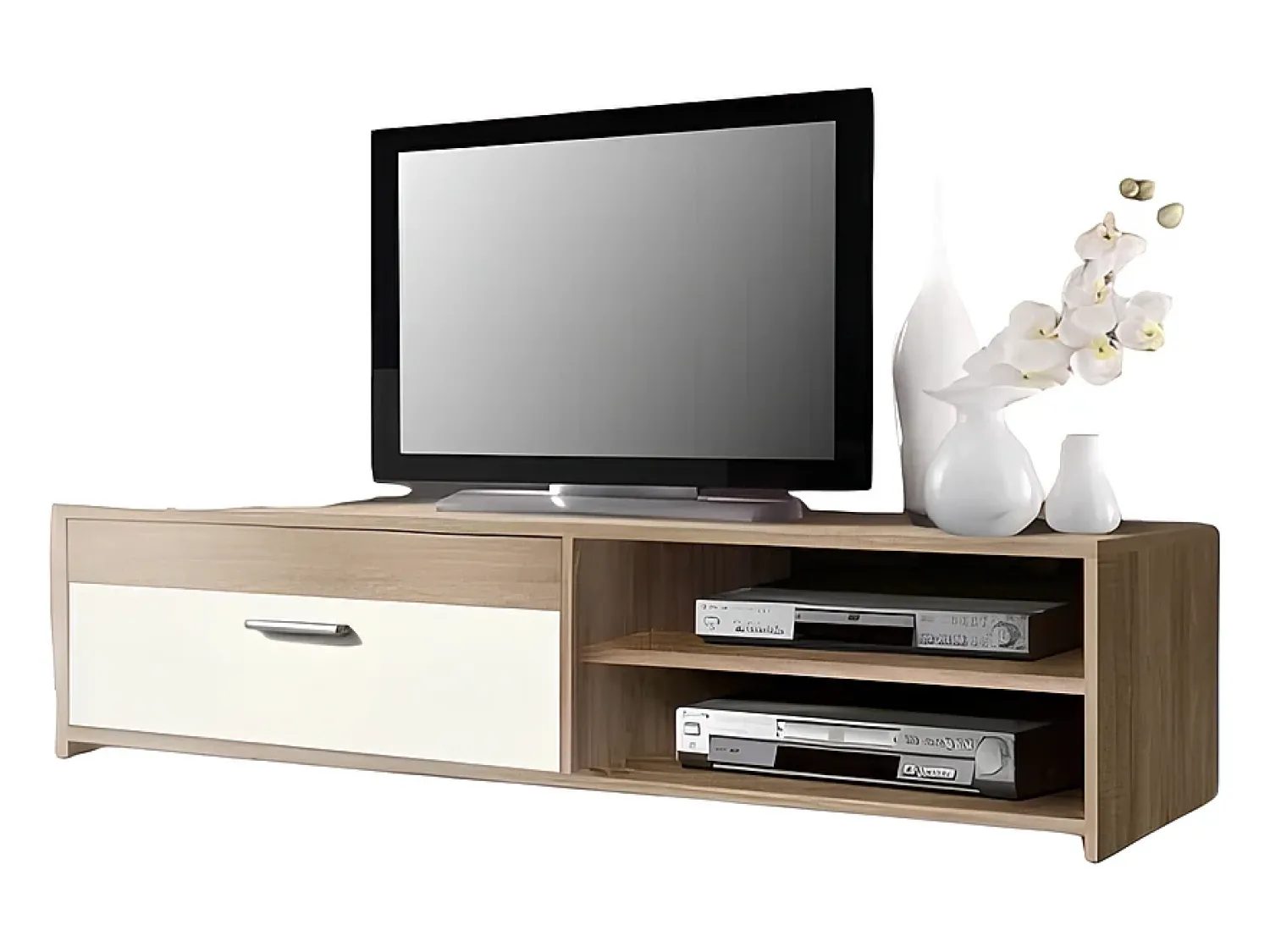 Online DKD Home decor Móvel TV Pilvi 120 cm melaminado carvalho Sonoma e branco, 1 abatível, 2 nichos, design contemporâneo Bege / Branco