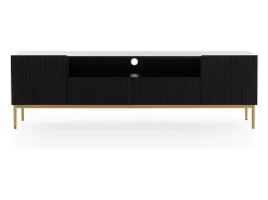 Discount Móvel TV com 2 portas e 2 gavetas com pé em metal dourado 200x45 cm Preto