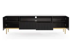 Discount Móvel TV com 2 portas e 2 gavetas com pé em metal dourado 200x45 cm Preto