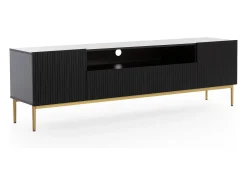 Discount Móvel TV com 2 portas e 2 gavetas com pé em metal dourado 200x45 cm Preto