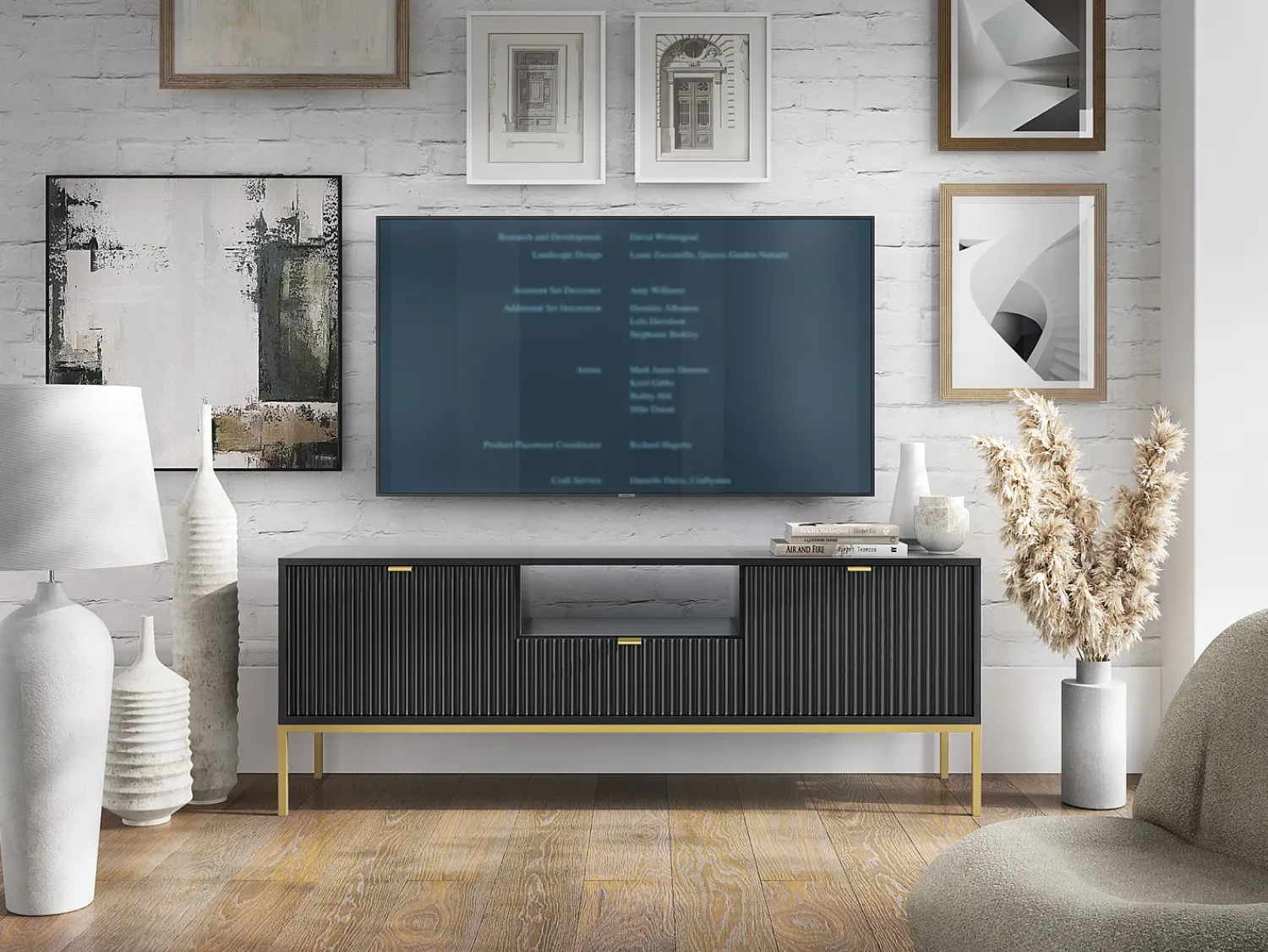 Móvel TV: , dourado, 154 x 56 x 39 cm, puxadores dourados^ Móvel De Tv