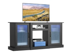 Móvel De Tv| Móvel TV SucceBuy para Televisores até 165 cm, Suporte Moderno em Madeira com Iluminação LED, Portas e Prateleiras Ajustáveis, Solução de Armazenamento Preto